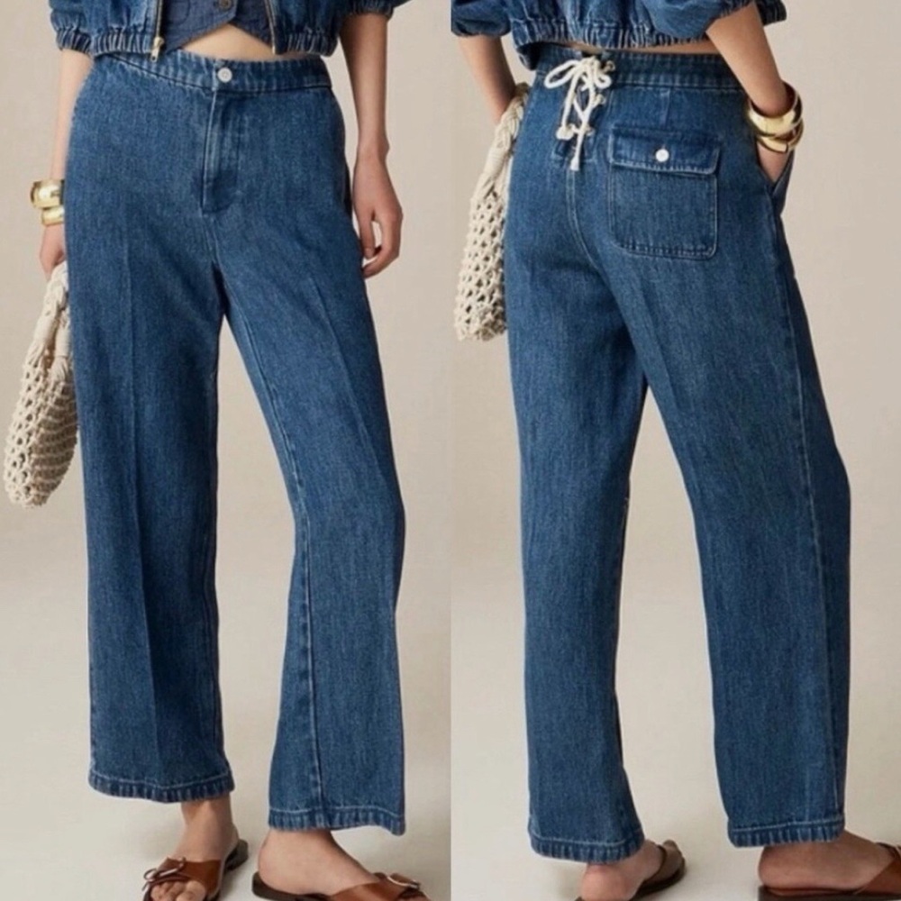 J Crew Lace up drapey wide legs jeans